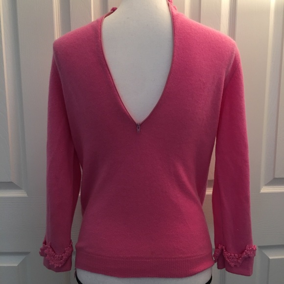 Cashmere bow lace high neck Victorian Barbie pink sweater - Picture 2 of 8